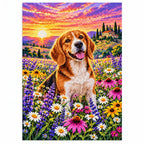 Beagle Wildflower Meadow Diamond Painting Kit — finished diamond painting on white background