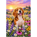 Beagle Wildflower Meadow Diamond Painting Kit — original white-background artwork