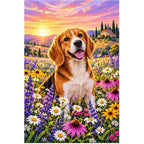 Beagle Wildflower Meadow Diamond Painting Kit — original white-background artwork