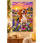 Beagle Wildflower Meadow Diamond Painting Kit — finished diamond painting in a home setting