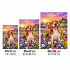 Beagle Wildflower Meadow Diamond Painting Kit — 20 by 30, 30 by 40, and 40 by 50 centimeter size guide