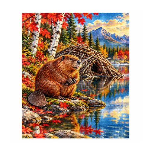 White-background finished diamond painting of Beaver River.