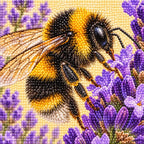 Close-up of sparkling drills on the bumblebee and purple lavender design