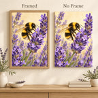Framed and no-frame options for the bumblebee among lavender diamond painting