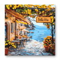 Bella Vita Seaside Street paint by numbers artwork on a front-facing canvas against a white background