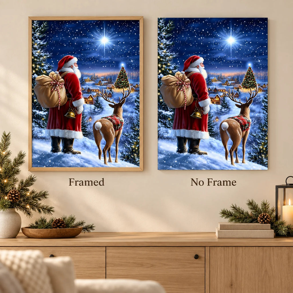 Framed and no-frame comparison for Beneath The Christmas Star Diamond Painting Kit.