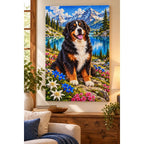 Bernese Mountain Dog Alpine Lake Diamond Painting Kit — finished diamond painting in a home setting