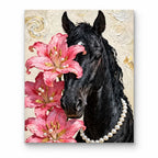 Black Horse with Pink Lilies: original image