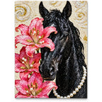 Black Horse with Pink Lilies: finished image