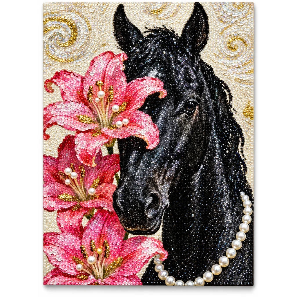 Black Horse with Pink Lilies: finished image