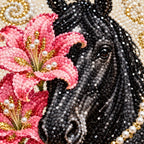 Black Horse with Pink Lilies: detail image