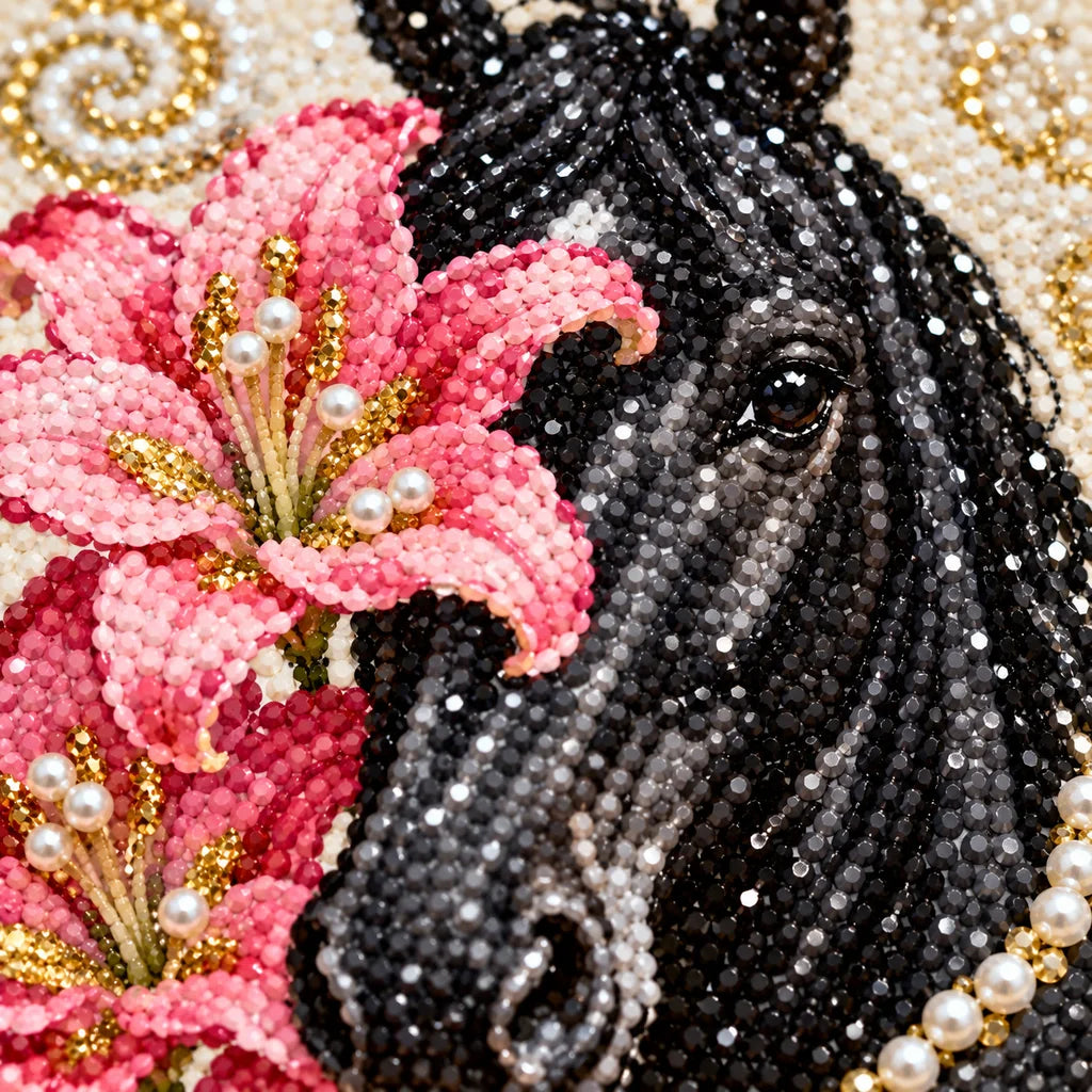 Black Horse with Pink Lilies: detail image
