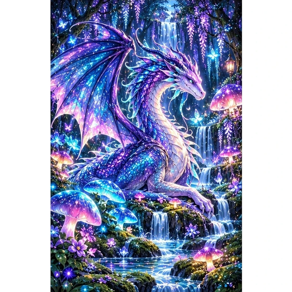 Bioluminescent Dragon Mushroom Forest — original artwork on a clean white background