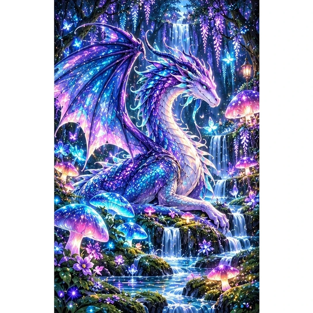Bioluminescent Dragon Mushroom Forest — original artwork on a clean white background