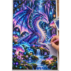 Bioluminescent Dragon Mushroom Forest — diamond painting process with applicator pen