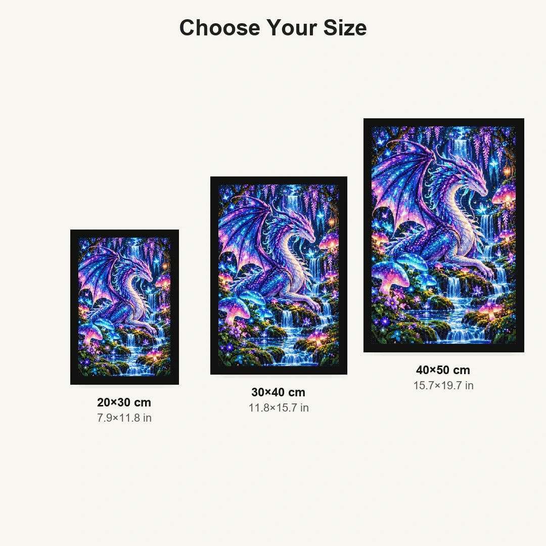 Bioluminescent Dragon Mushroom Forest — size comparison for 20 × 30, 30 × 40 and 40 × 50 cm