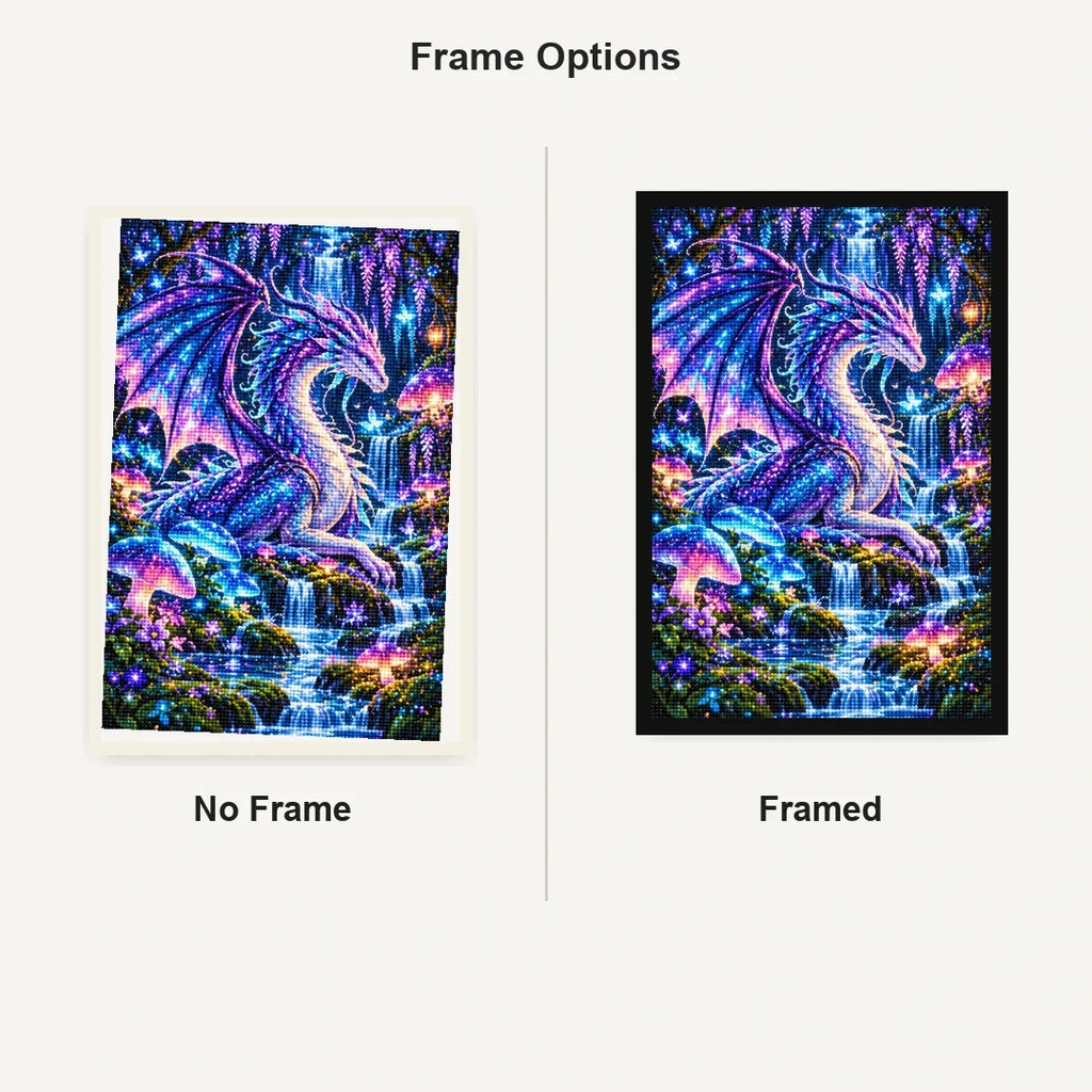 Bioluminescent Dragon Mushroom Forest — No Frame and Framed style comparison