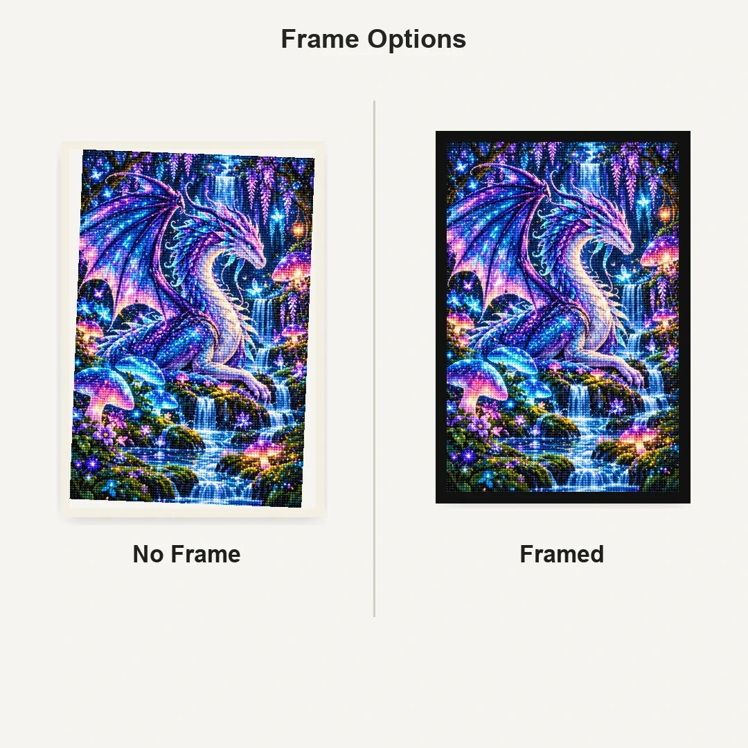Bioluminescent Dragon Mushroom Forest — No Frame and Framed style comparison