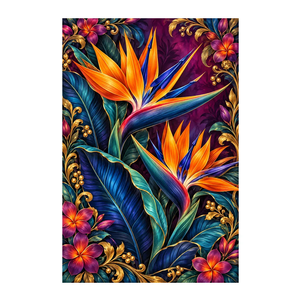 Original white-background artwork of Bird of Paradise Indigo Leaves