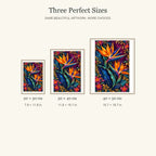 Bird of Paradise Indigo Leaves diamond painting in 20 by 30, 30 by 40, and 40 by 50 centimeter sizes