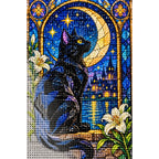 Black Cat Crescent Moon Diamond Painting Kit — canvas and drill material detail