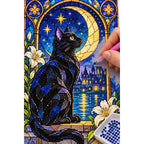Black Cat Crescent Moon Diamond Painting Kit — diamond painting application process