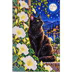 Black Cat Luminous Moonflowers Diamond Painting Kit — canvas and drill material detail