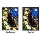 Black Cat Luminous Moonflowers Diamond Painting Kit — No Frame and Framed style comparison