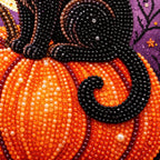 Black Cat Pumpkin Moon Pearl Diamond Painting Kit detail image