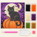 Black Cat Pumpkin Moon Pearl Diamond Painting Kit kit image