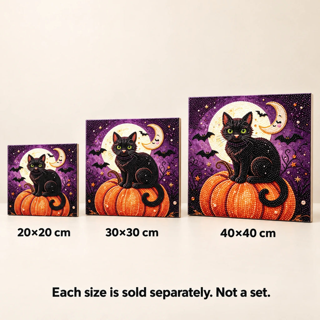 Black Cat Pumpkin Moon Pearl Diamond Painting Kit size image