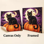 Black Cat Pumpkin Moon Pearl Diamond Painting Kit style image