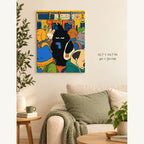 Black Cat Commute on the Subway Paint by Numbers Kit: artwork shown in a styled room with 15.7 × 19.7 in and 40 × 50 cm dimensions