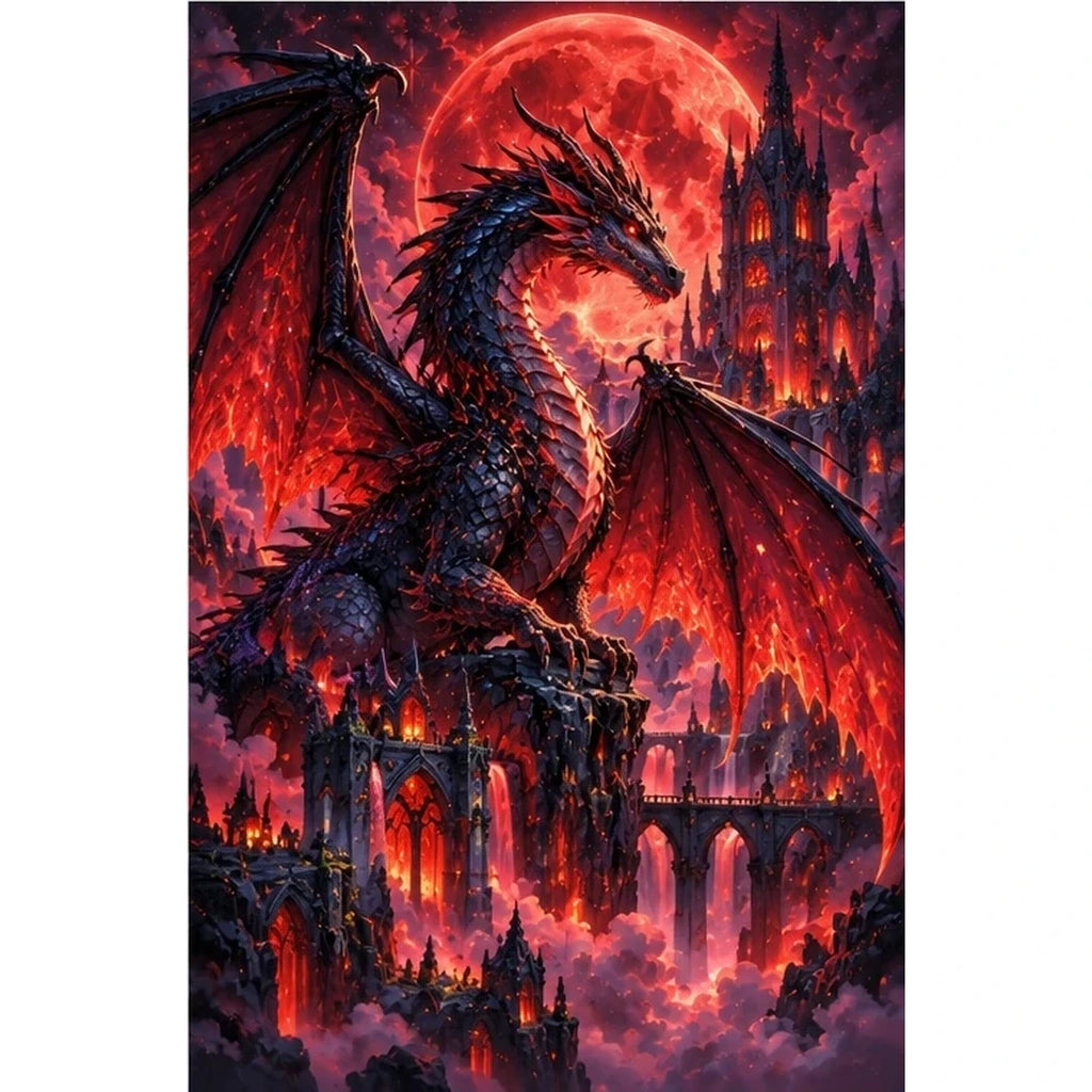 Black Dragon Blood Moon Cathedral — original artwork on a clean white background