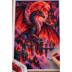 Black Dragon Blood Moon Cathedral — diamond painting process with applicator pen