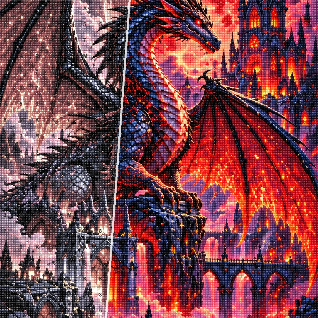 Black Dragon Blood Moon Cathedral — close-up canvas and resin drill detail