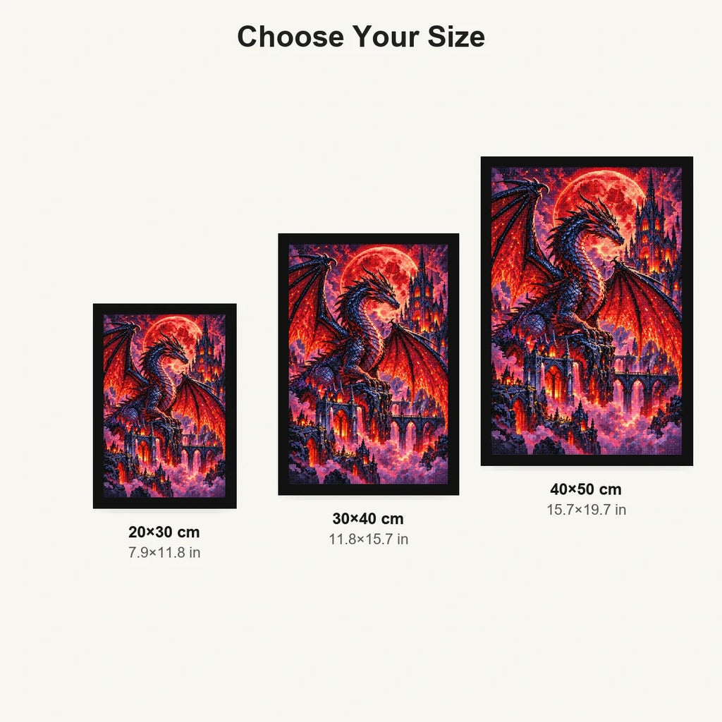 Black Dragon Blood Moon Cathedral — size comparison for 20 × 30, 30 × 40 and 40 × 50 cm
