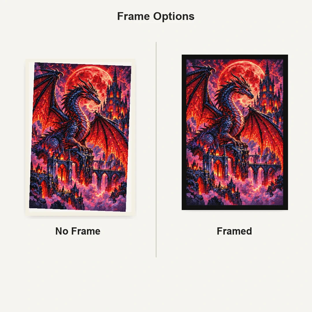 Black Dragon Blood Moon Cathedral — No Frame and Framed style comparison