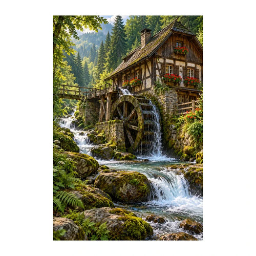 Original Black Forest Watermill artwork on a white background.
