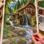 Hands placing diamond drills on the Black Forest Watermill design.