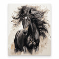 Black Horse Watercolor Portrait paint by numbers artwork on a front-facing canvas against a white background