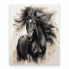 Black Horse Watercolor Portrait paint by numbers artwork on a front-facing canvas against a white background