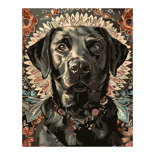 Black Labrador Pair Floral Portrait completed artwork on a clean white background
