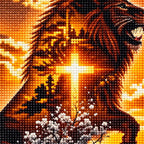 Close-up of sparkling drills on the black lion and cross artwork