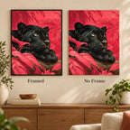 Framed and no-frame comparison for Black Panther Among Coral Leaves Diamond Painting Kit.