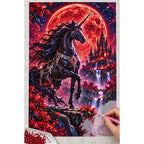 Black Unicorn Red Moon diamond painting process