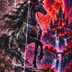 Black Unicorn Red Moon canvas and resin drill detail
