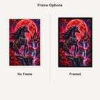Black Unicorn Red Moon No Frame and Framed comparison