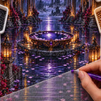 Hand placing diamond drills on the blackwater scrying crypt canvas
