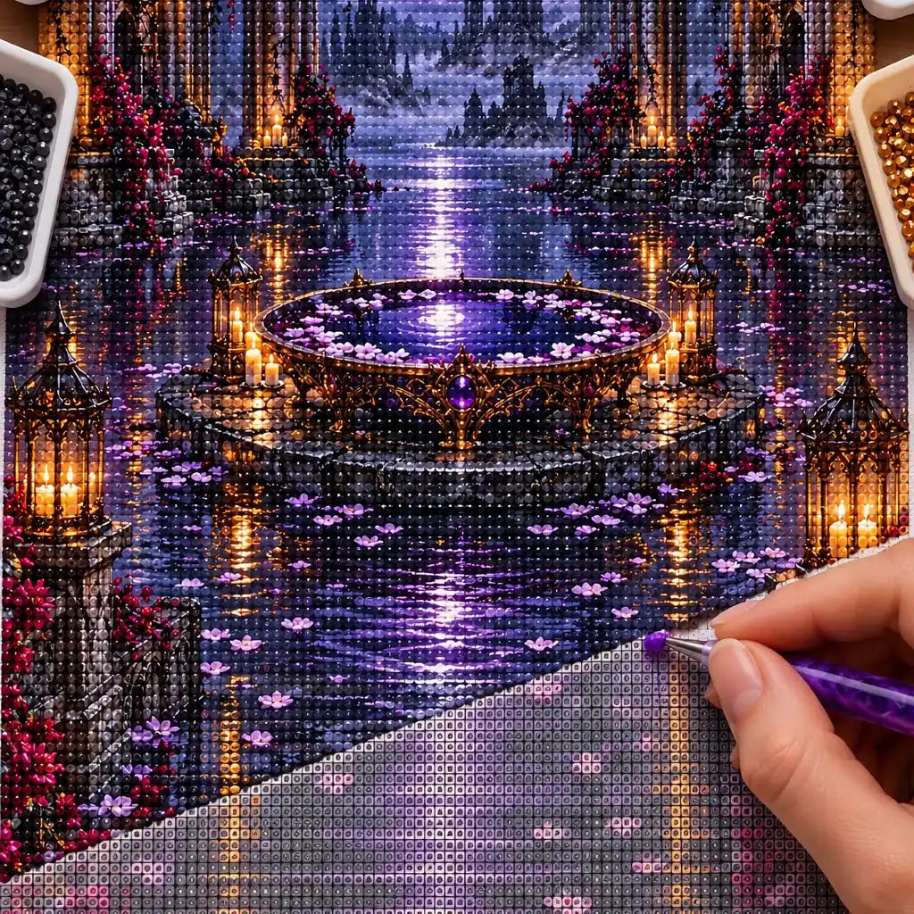 Hand placing diamond drills on the blackwater scrying crypt canvas